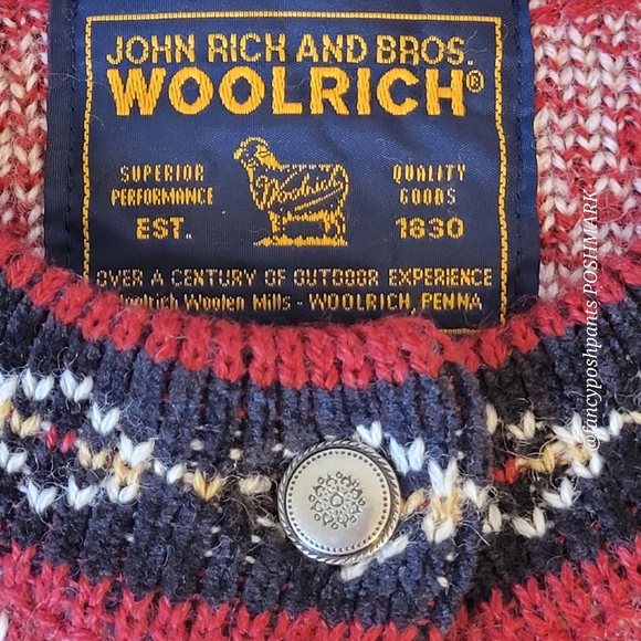 ❤️WOOLRICH classic timeless quality wool cardigan metal buttons Nordic fair isle - Picture 10 of 17